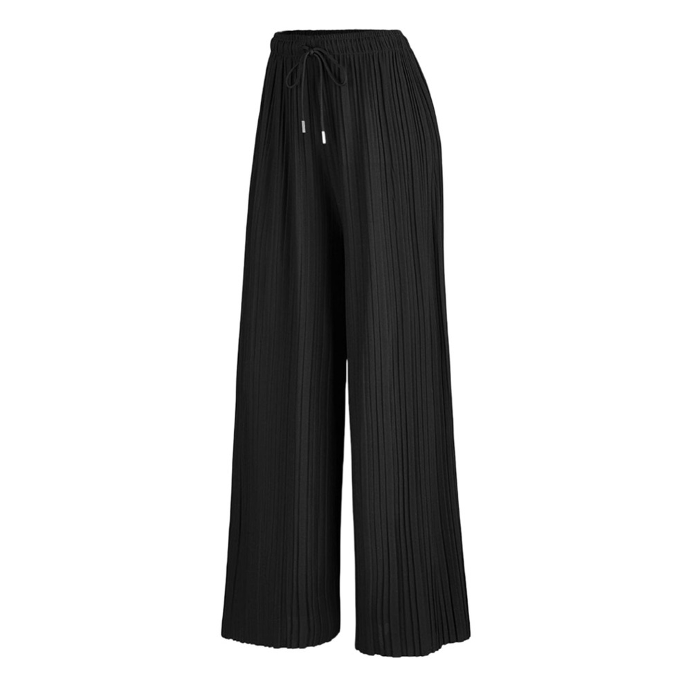 Pleated Wide Leg Palazzo Pants with Drawstring